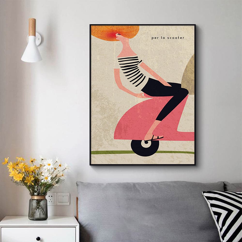 50cmx70cm Scooter Black Frame Canvas Wall Art-Home & Garden > Wall Art-PEROZ Accessories
