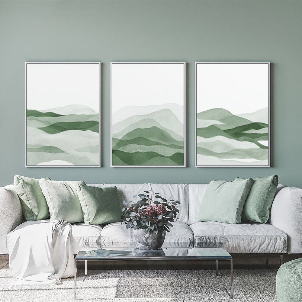 40cmx60cm Sage Green 3 Sets White Frame Canvas Wall Art-Home & Garden > Wall Art-PEROZ Accessories