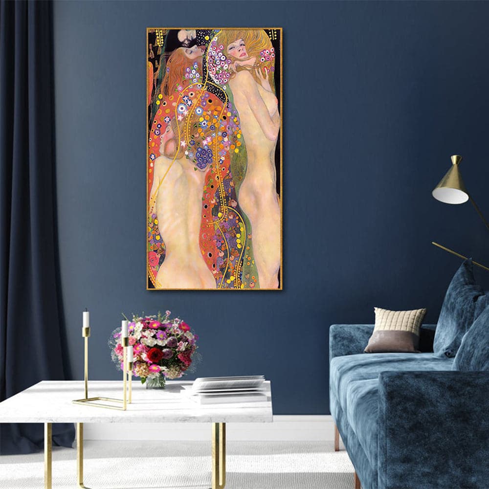 40cmx80cm Water Serpents By Gustav Klimt Gold Frame Canvas Wall Art-Home & Garden > Wall Art-PEROZ Accessories