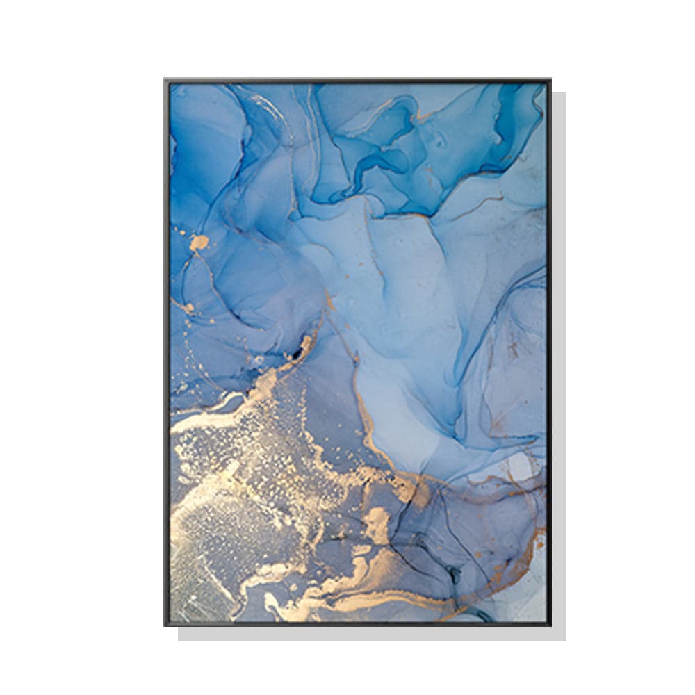 80cmx120cm Light Blue Marble With Gold Splash Black Frame Canvas Wall Art-Home & Garden > Wall Art-PEROZ Accessories