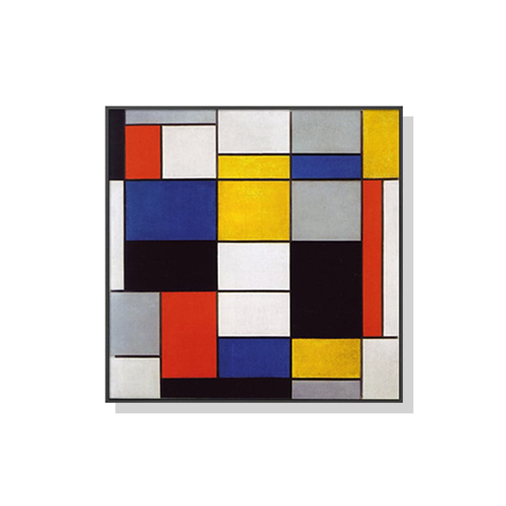 70cmx70cm Large Composition A By Piet Mondrian Black Frame Canvas Wall Art-Home & Garden > Wall Art-PEROZ Accessories