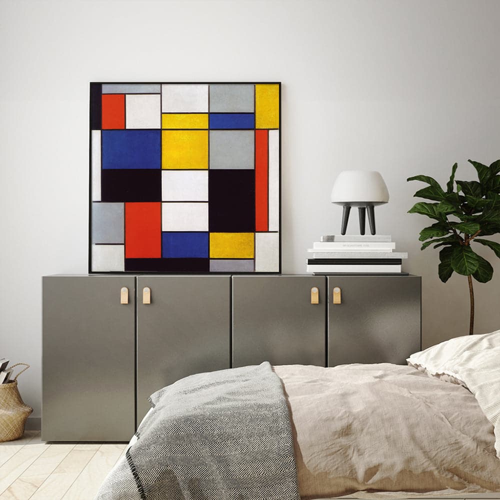 70cmx70cm Large Composition A By Piet Mondrian Black Frame Canvas Wall Art-Home & Garden > Wall Art-PEROZ Accessories
