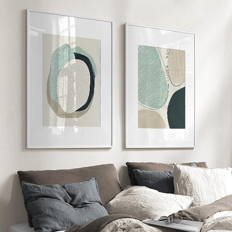 50cmx70cm Abstract Green Circle 2 Sets White Frame Canvas Wall Art-Home & Garden > Wall Art-PEROZ Accessories