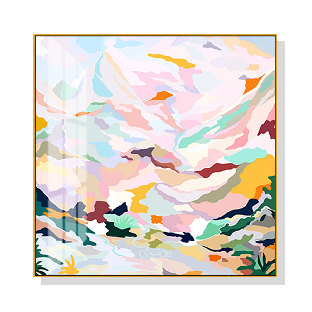 80cmx80cm Abstract Pink Mountain Hand Painted Style Gold Frame Canvas Wall Art-Home & Garden > Wall Art-PEROZ Accessories