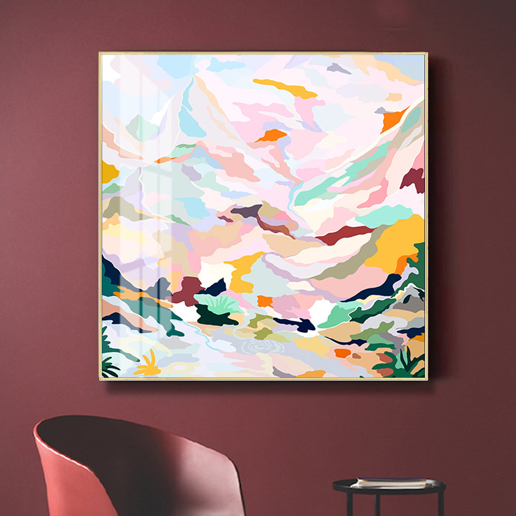 80cmx80cm Abstract Pink Mountain Hand Painted Style Gold Frame Canvas Wall Art-Home & Garden > Wall Art-PEROZ Accessories
