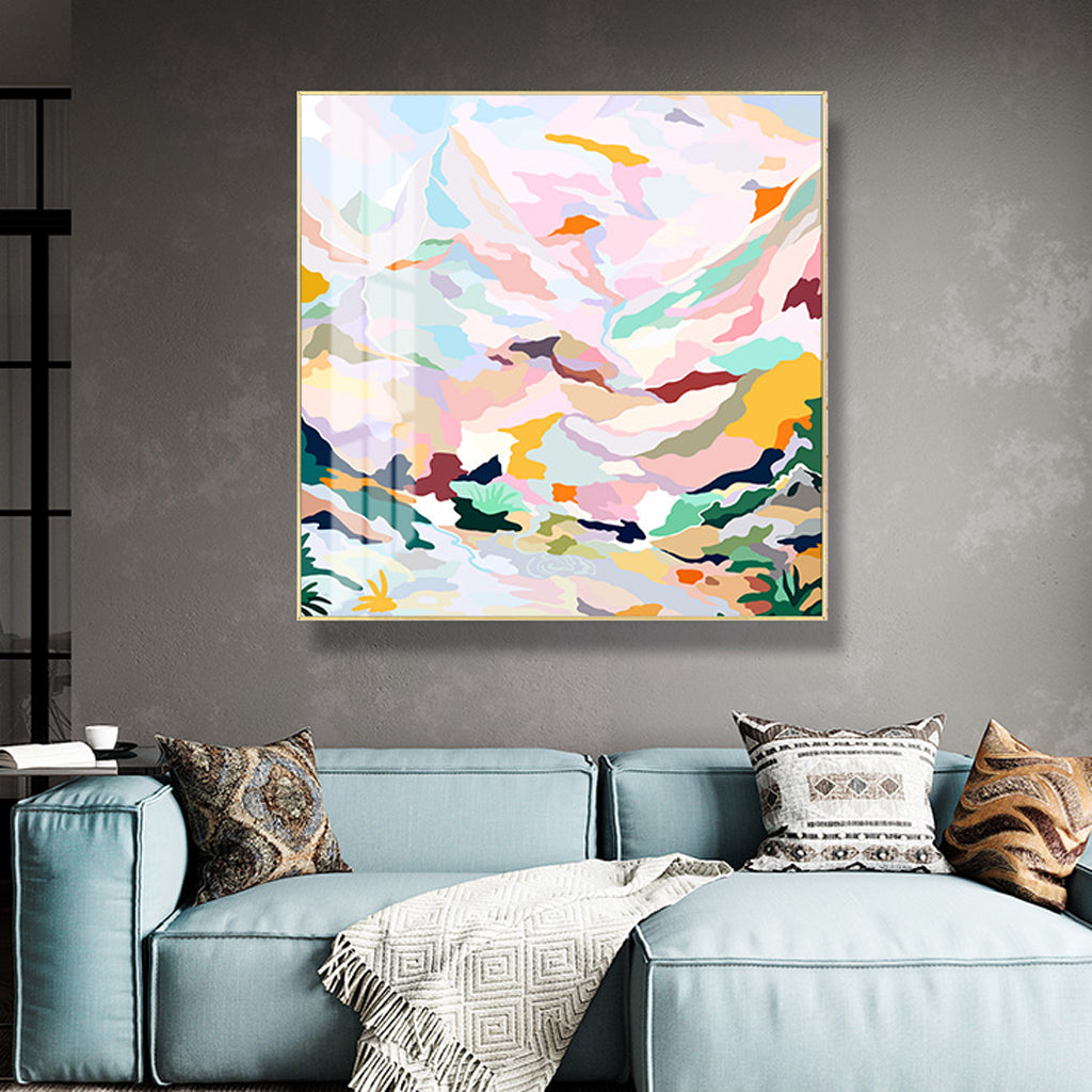 80cmx80cm Abstract Pink Mountain Hand Painted Style Gold Frame Canvas Wall Art-Home & Garden > Wall Art-PEROZ Accessories