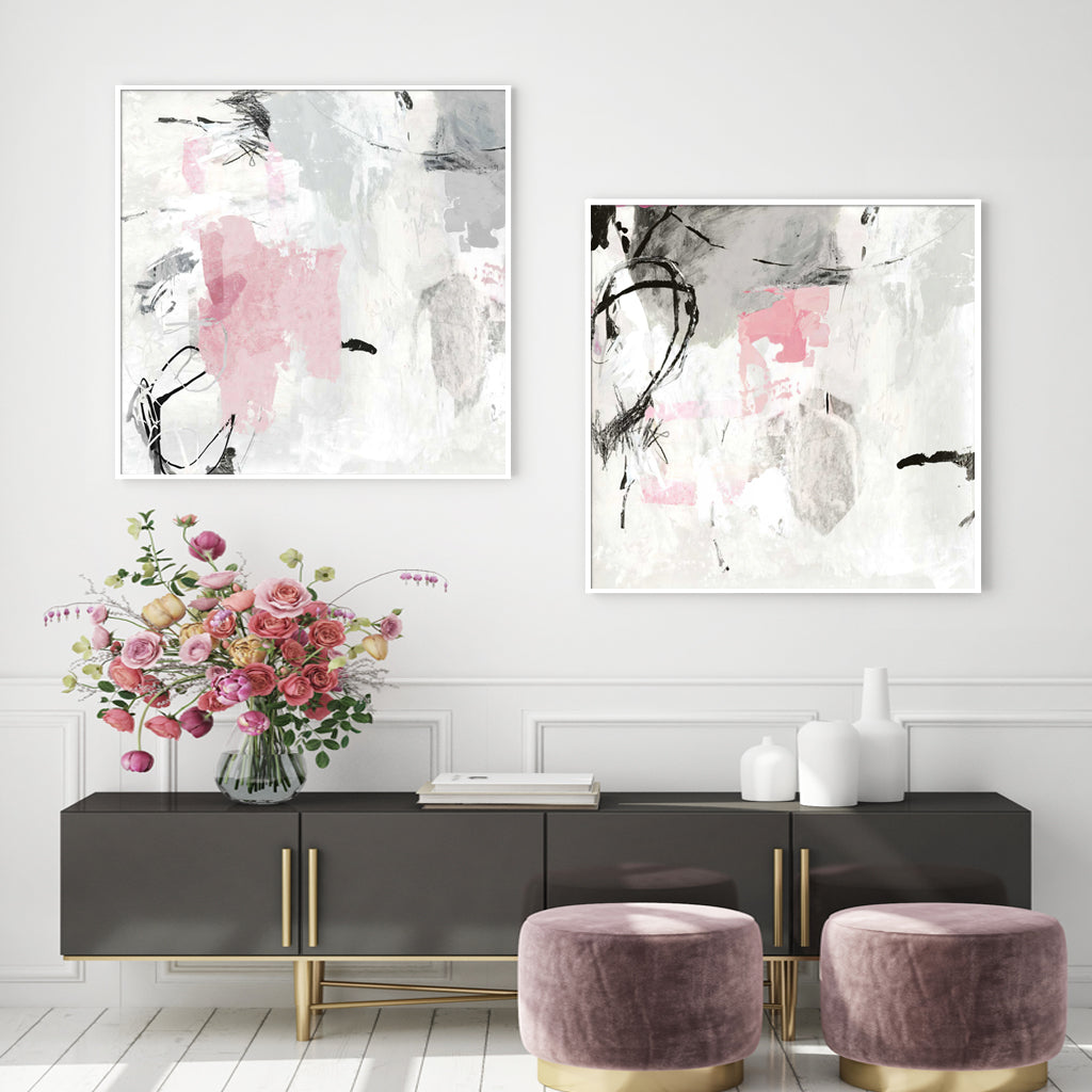 70cmx70cm Abstract Pink Grey 2 Sets White Frame Canvas Wall Art-Home & Garden > Wall Art-PEROZ Accessories