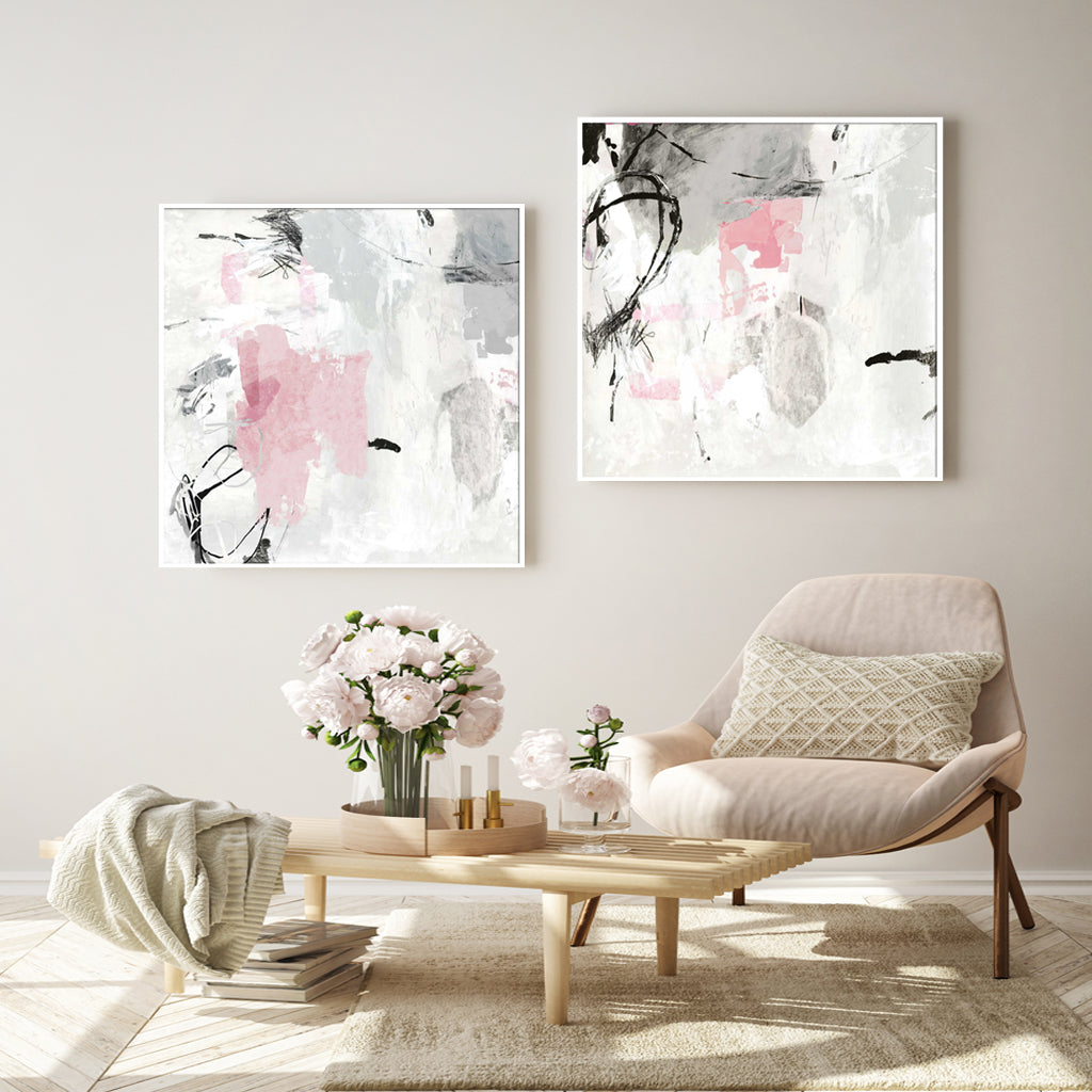 70cmx70cm Abstract Pink Grey 2 Sets White Frame Canvas Wall Art-Home & Garden > Wall Art-PEROZ Accessories