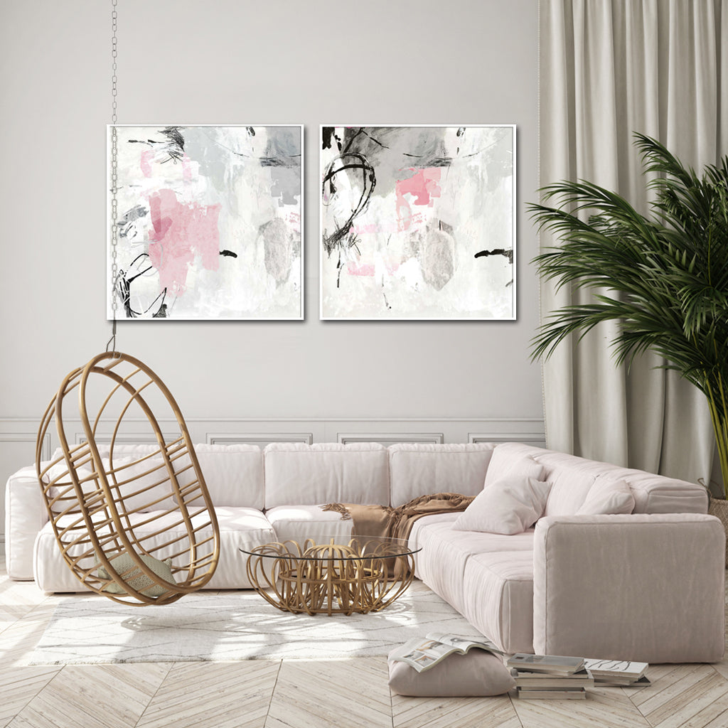 70cmx70cm Abstract Pink Grey 2 Sets White Frame Canvas Wall Art-Home & Garden > Wall Art-PEROZ Accessories