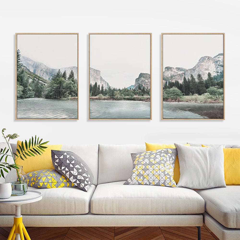 50cmx70cm Yosemite Valley National Park 3 Sets Wood Frame Canvas Wall Art-Home & Garden > Wall Art-PEROZ Accessories