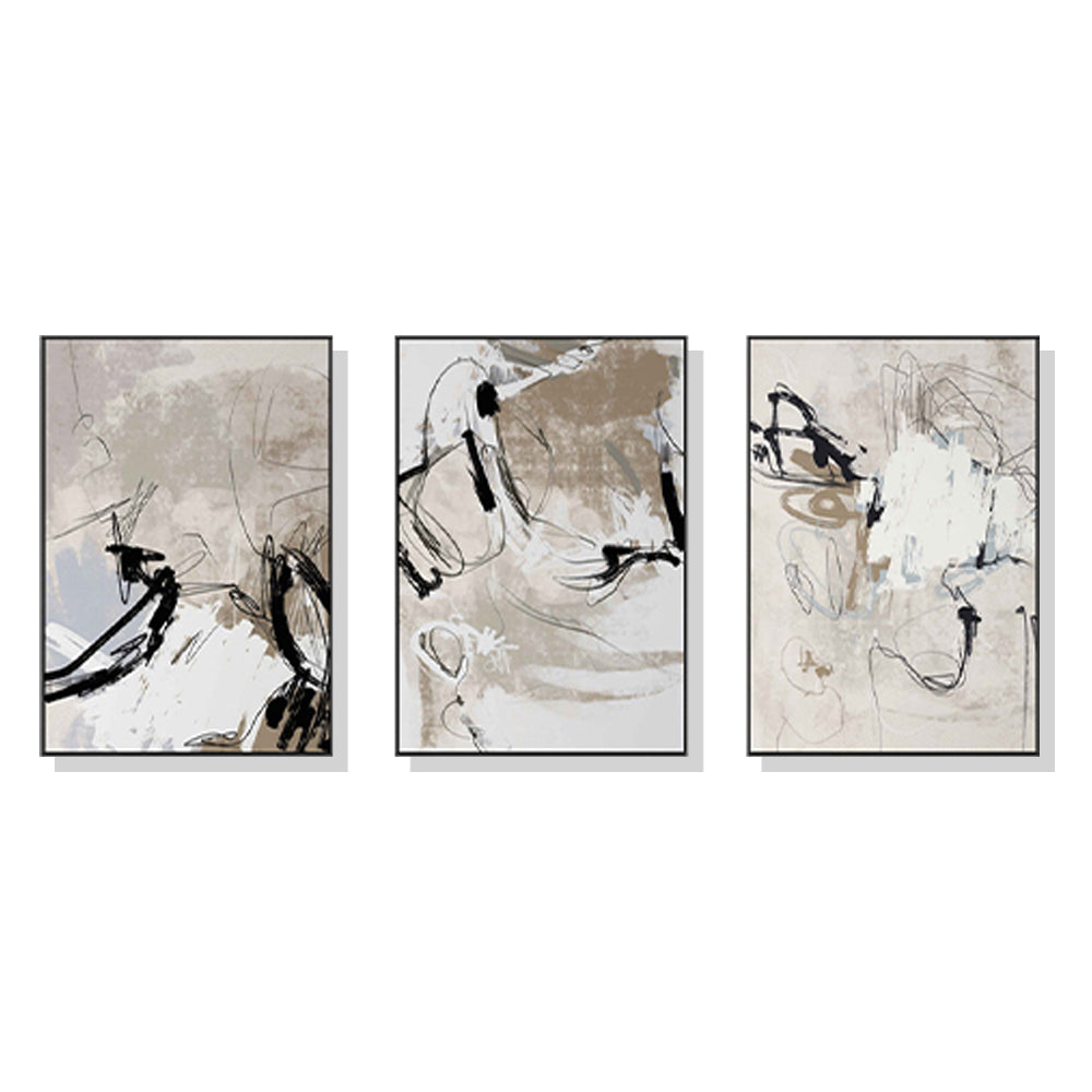40cmx60cm Modern Abstract Beige 3 Sets Black Frame Canvas Wall Art-Home & Garden > Wall Art-PEROZ Accessories
