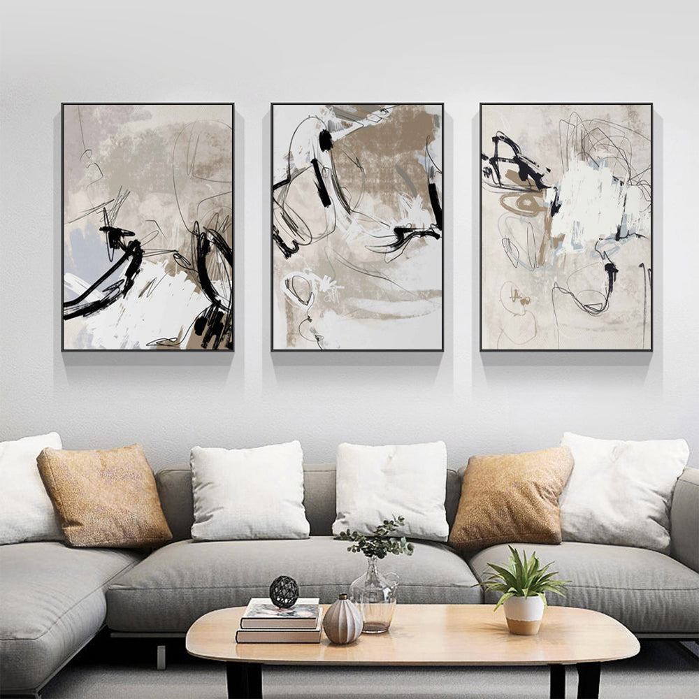 40cmx60cm Modern Abstract Beige 3 Sets Black Frame Canvas Wall Art-Home & Garden > Wall Art-PEROZ Accessories