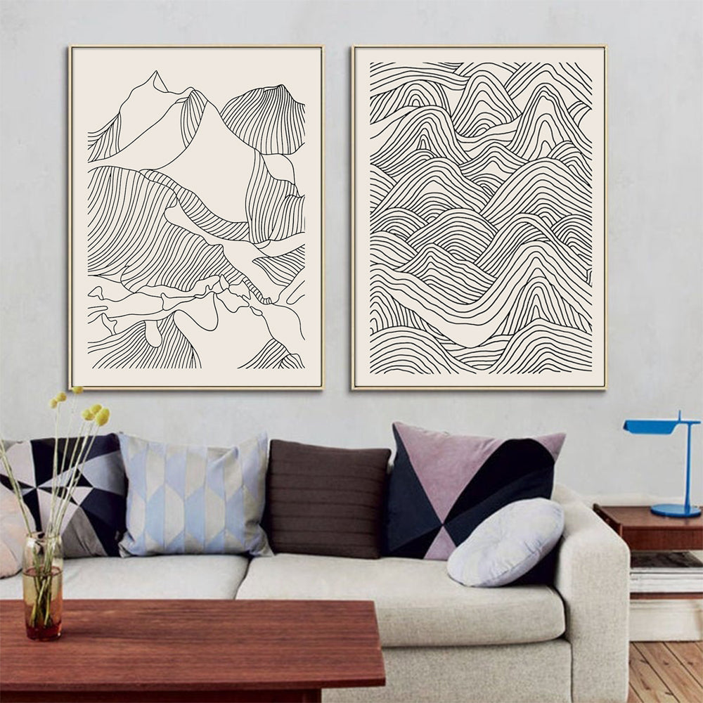 70cmx100cm Line Art Mountain 2 Sets Gold Frame Canvas Wall Art-Home & Garden > Wall Art-PEROZ Accessories