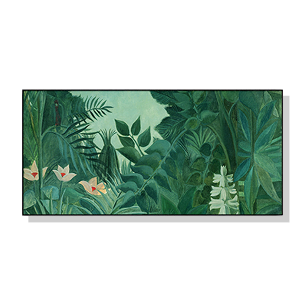 40cmx80cm The Equatorial Jungle Green Forest By Henri Rousseau Black Frame Canvas Wall Art-Home & Garden > Wall Art-PEROZ Accessories