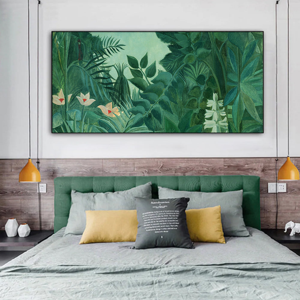 40cmx80cm The Equatorial Jungle Green Forest By Henri Rousseau Black Frame Canvas Wall Art-Home & Garden > Wall Art-PEROZ Accessories