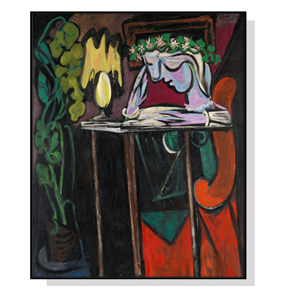 70cmx100cm Reading Girl by Pablo Picasso Black Frame Canvas Wall Art-Home & Garden > Wall Art-PEROZ Accessories