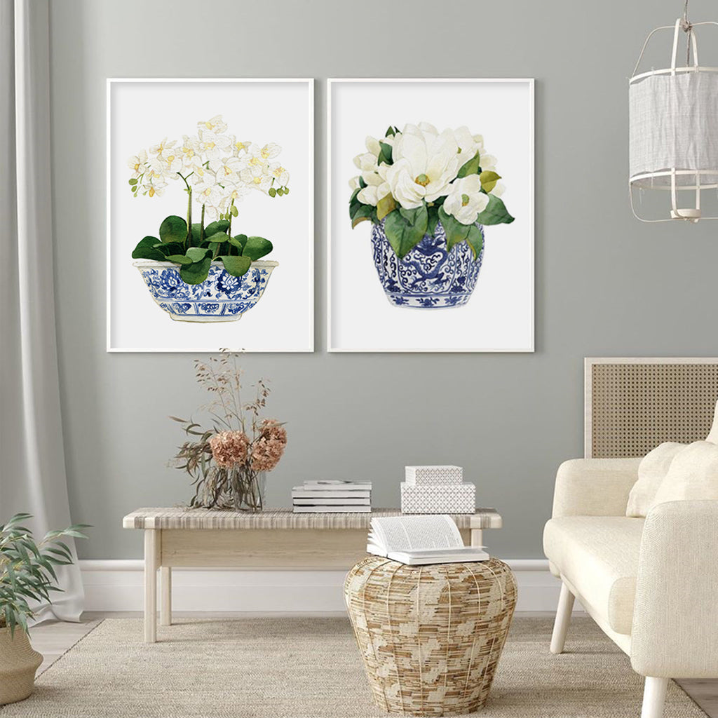 50cmx70cm Elegant Flower 2 Sets White Frame Canvas Wall Art-Home & Garden > Wall Art-PEROZ Accessories