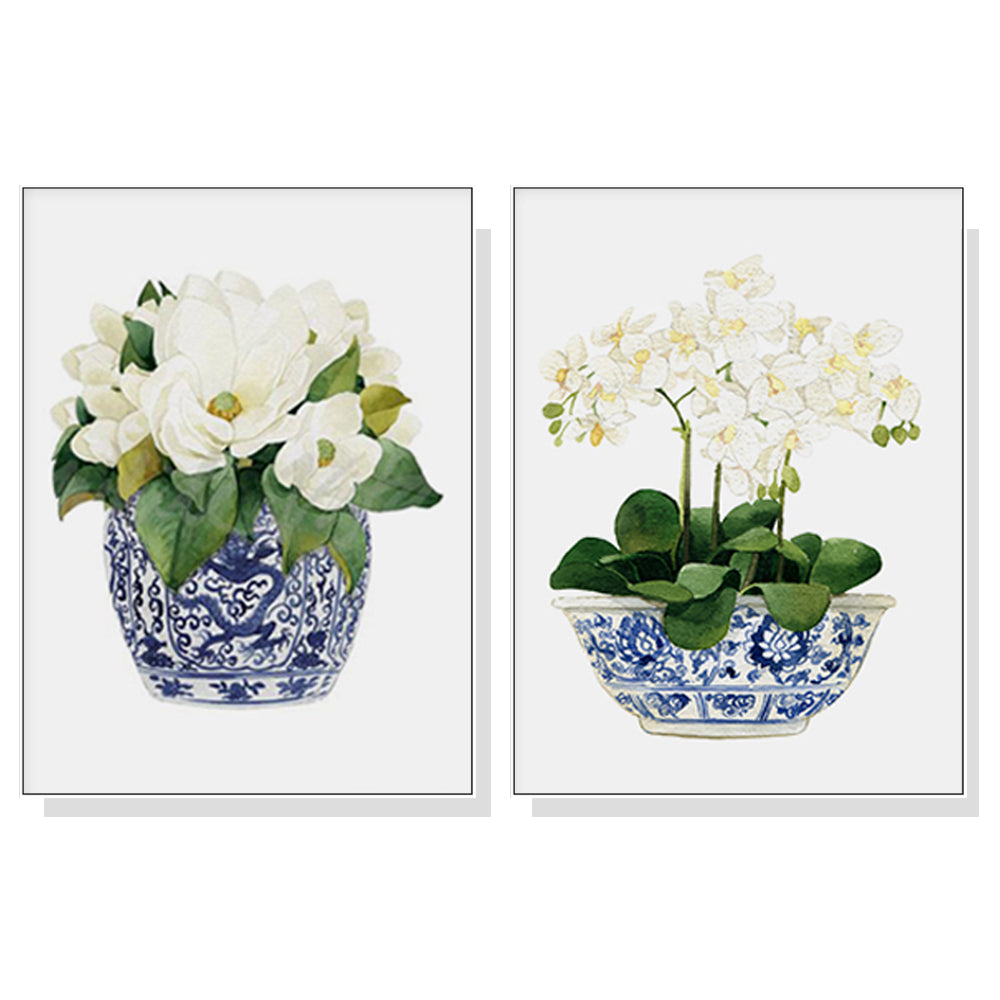 60cmx90cm Elegant Flower 2 Sets White Frame Canvas Wall Art-Home & Garden > Wall Art-PEROZ Accessories
