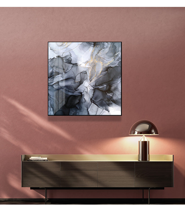 50cmx50cm Marbled Black Grey Black Frame Canvas Wall Art-Home & Garden > Wall Art-PEROZ Accessories