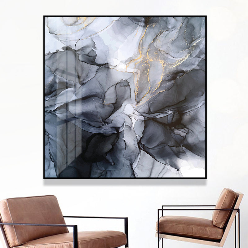 50cmx50cm Marbled Black Grey Black Frame Canvas Wall Art-Home & Garden > Wall Art-PEROZ Accessories
