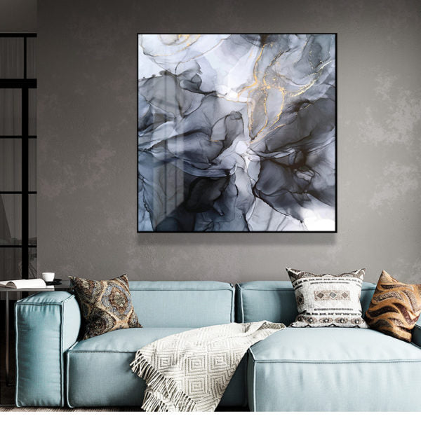 50cmx50cm Marbled Black Grey Black Frame Canvas Wall Art-Home & Garden > Wall Art-PEROZ Accessories