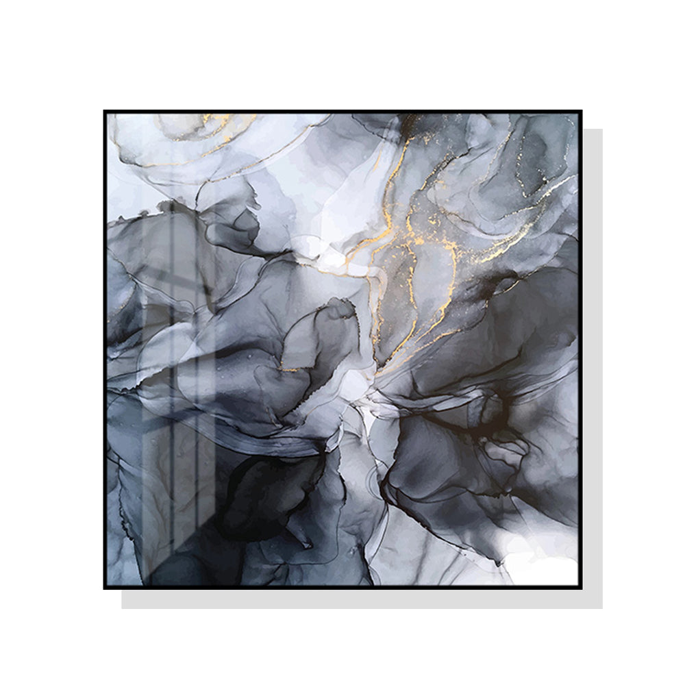 60cmx60cm Marbled Black Grey Black Frame Canvas Wall Art-Home & Garden > Wall Art-PEROZ Accessories
