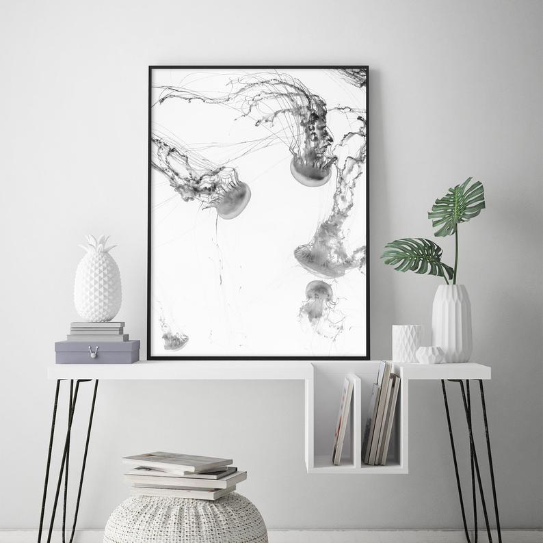 50cmx70cm Jellyfish Black Frame Canvas Wall Art-Home & Garden > Wall Art-PEROZ Accessories