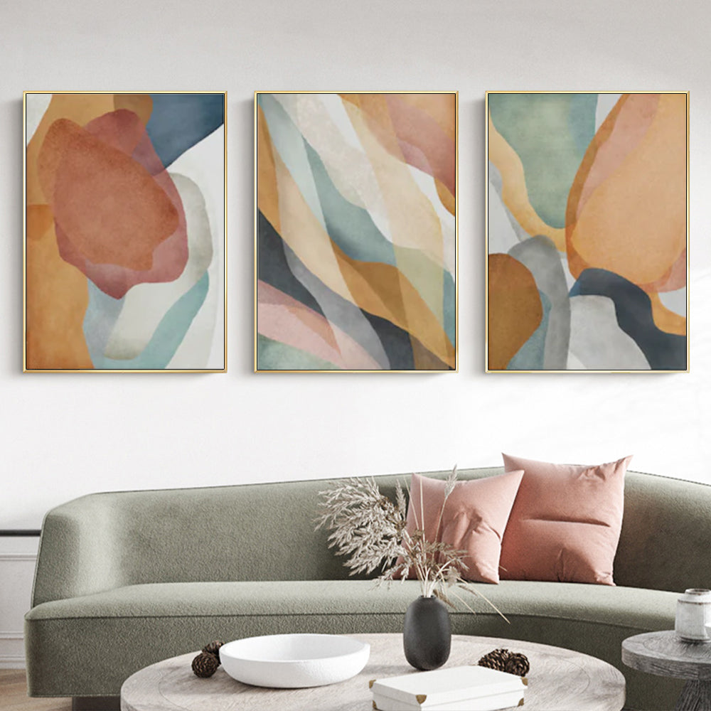 60cmx90cm Abstract Orange 3 Sets Gold Frame Canvas Wall Art-Home & Garden > Wall Art-PEROZ Accessories
