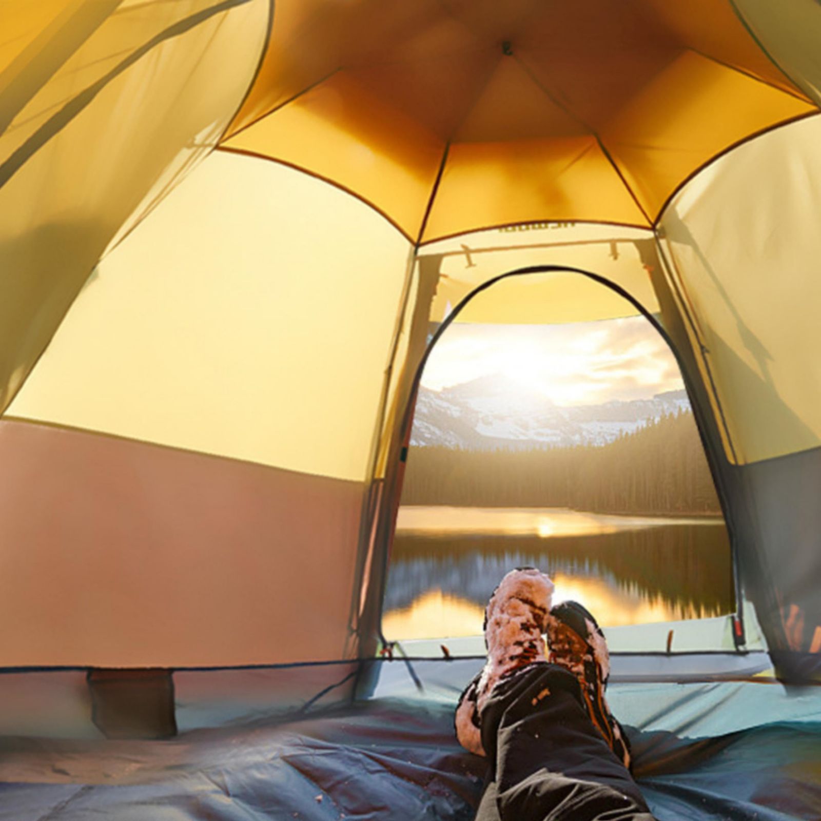 Waterproof Instant Camping Tent 4/5/6 Person Easy Quick Setup Dome Hexagonal Family Tents For Camping, Double Layer Flysheet Can Be Used As Beach Shelter-Outdoor > Camping-PEROZ Accessories