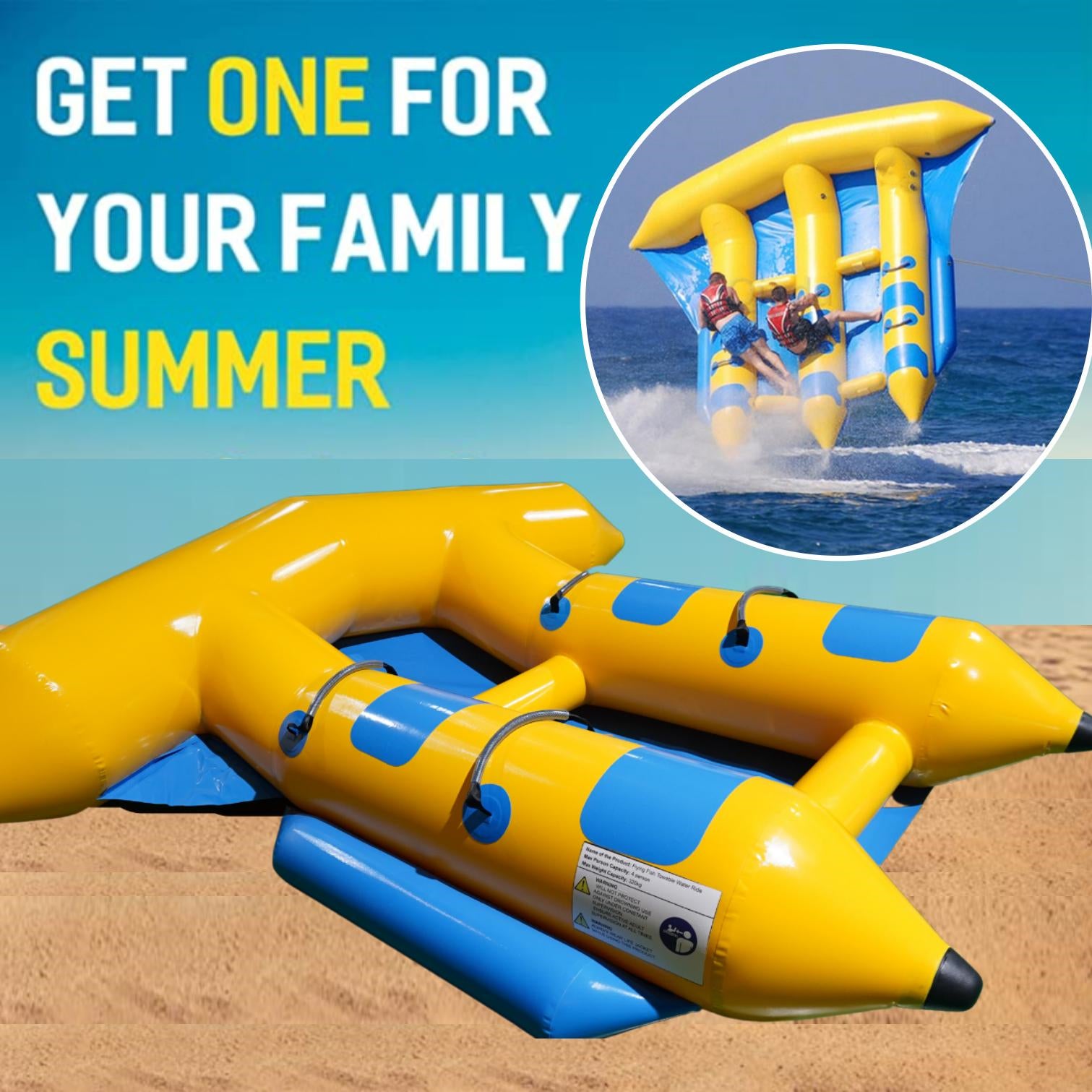 Inflatable 4 Person/Seat Towable Boat Flying Fish Blower-Outdoor > Boating-PEROZ Accessories