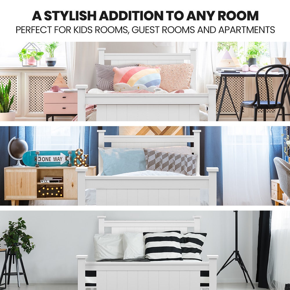 KINGSTON SLUMBER King Single Wooden Timber Bed Frame, White-Furniture > Bedroom-PEROZ Accessories