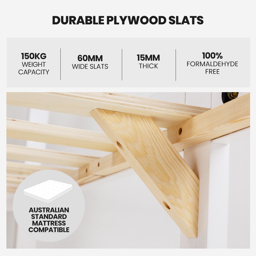 KINGSTON SLUMBER King Single Wooden Timber Bed Frame, White-Furniture > Bedroom-PEROZ Accessories