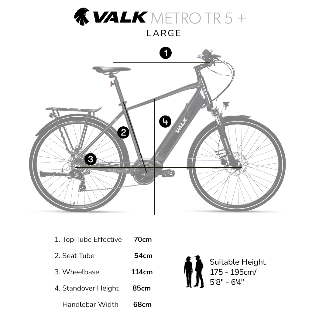VALK Metro TR 5 + Electric Hybrid Bike, Gen II, Mid-Drive, Large, Dark Grey-Sports & Fitness > Bikes & Accessories-PEROZ Accessories