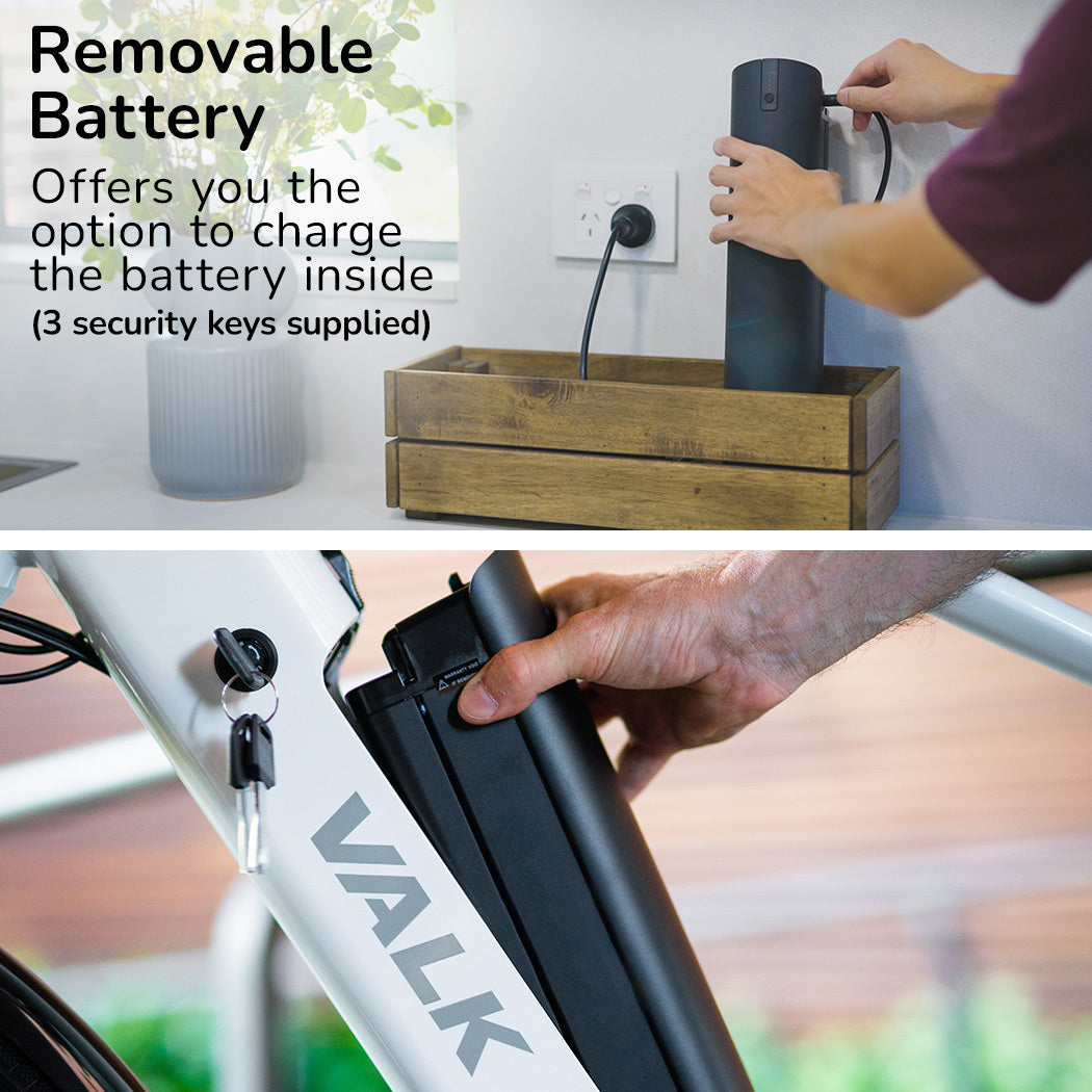 VALK Electric Bike Metro TR 5 + Hybrid Ebike Alloy Up to 85km w/ Battery 36V, Medium, White-Sports & Fitness > Bikes & Accessories-PEROZ Accessories