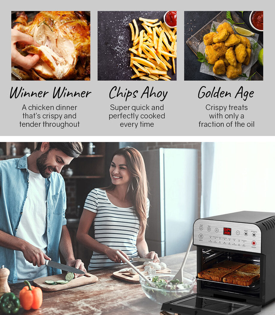 EUROCHEF 16L Digital Air Fryer Electric Airfryer Rotisserie Large Big Dry Cooker, Silver-Appliances > Kitchen Appliances-PEROZ Accessories
