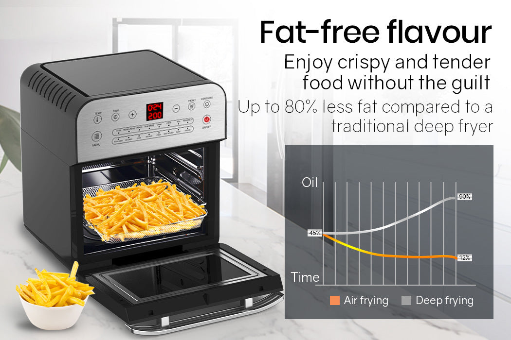 EUROCHEF 16L Digital Air Fryer Electric Airfryer Rotisserie Large Big Dry Cooker, Silver-Appliances > Kitchen Appliances-PEROZ Accessories