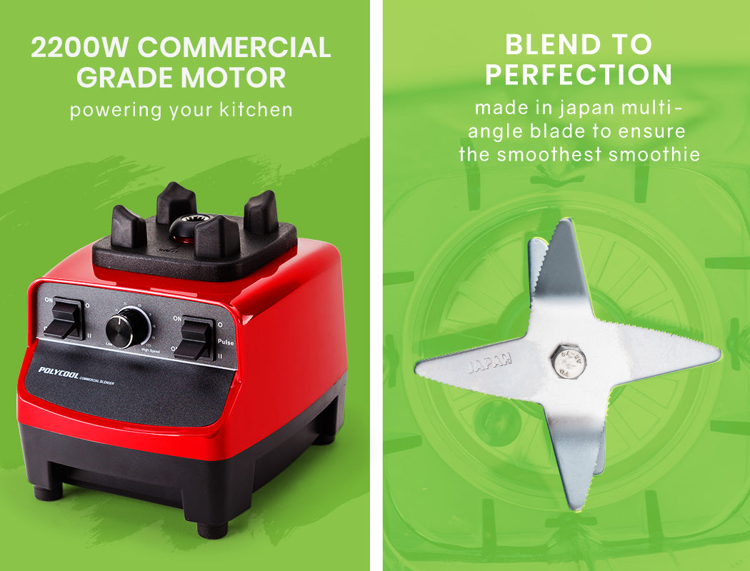 POLYCOOL 2L Commercial Blender Mixer Food Processor Smoothie Ice Crush Red Fruit-Appliances > Kitchen Appliances-PEROZ Accessories