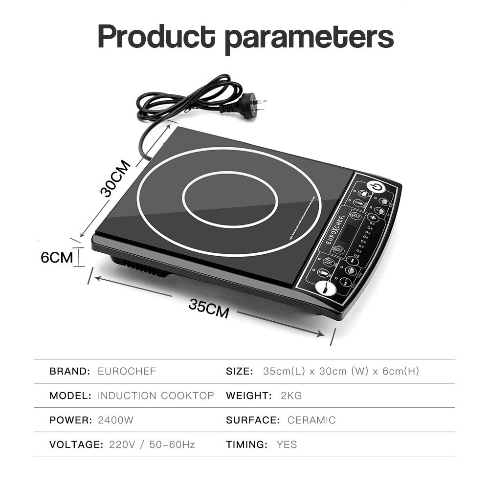EuroChef Electric Induction Portable Cooktop Ceramic Hot Plate Kitchen Cooker 10AMP-Appliances > Kitchen Appliances-PEROZ Accessories
