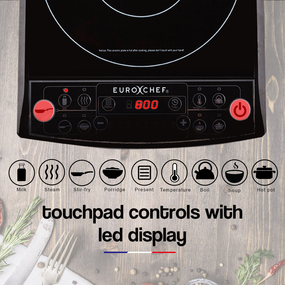 EuroChef Electric Induction Portable Cooktop Ceramic Hot Plate Kitchen Cooker 10AMP-Appliances > Kitchen Appliances-PEROZ Accessories