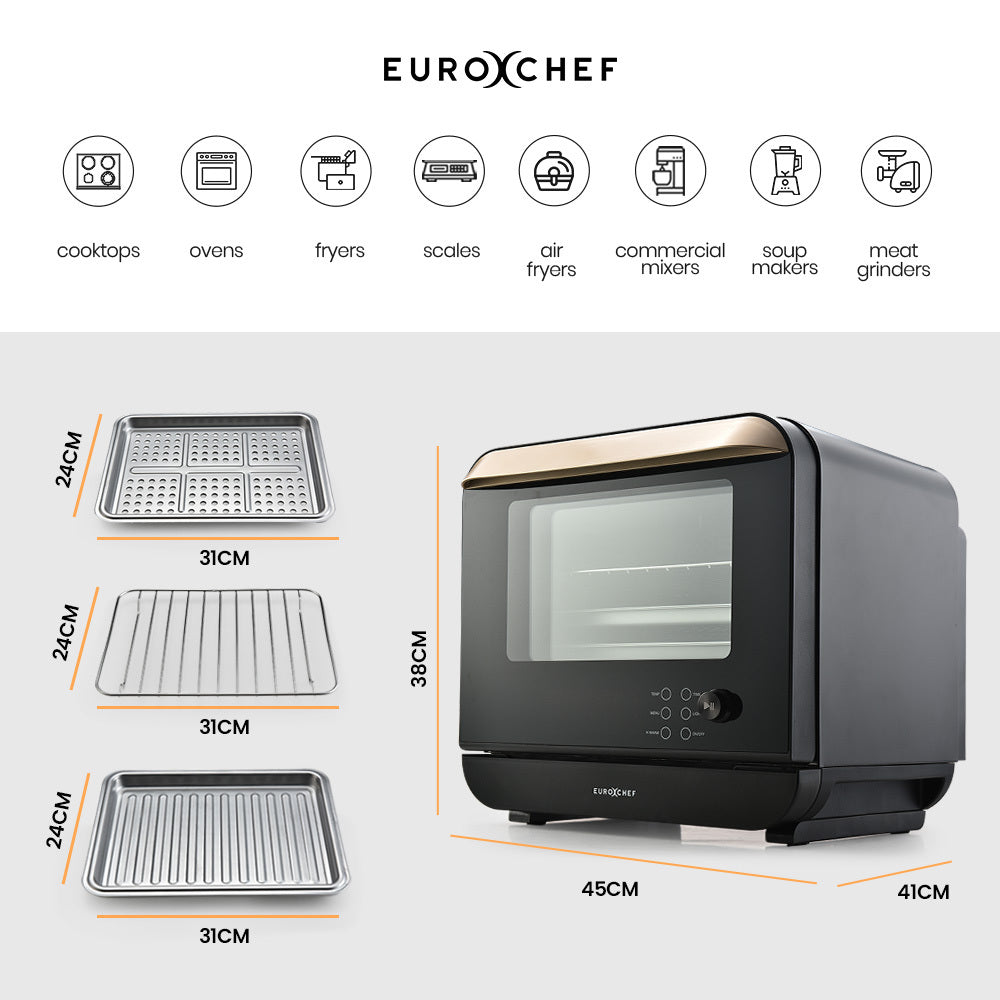 EUROCHEF 18L 9-in-1 Combi Steam Oven and Air Fryer, Black-Appliances &gt; Kitchen Appliances-PEROZ Accessories