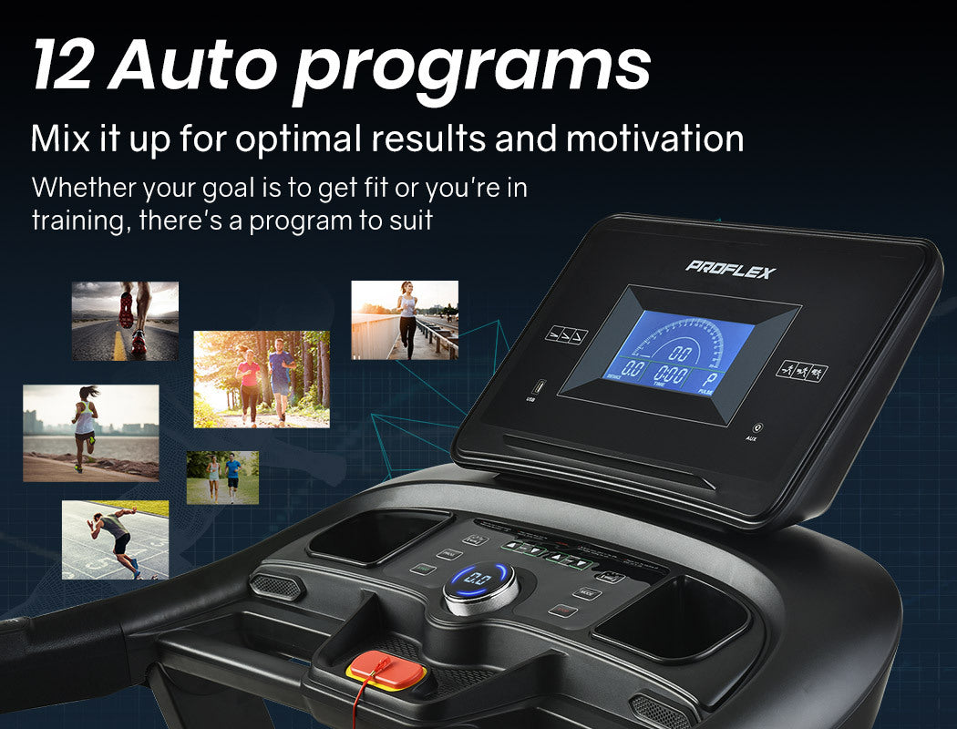 PROFLEX Electric Treadmill Auto Incline Foldable Run Machine 480MM Belt Home Gym Fitness Large-Sports & Fitness > Fitness Accessories-PEROZ Accessories