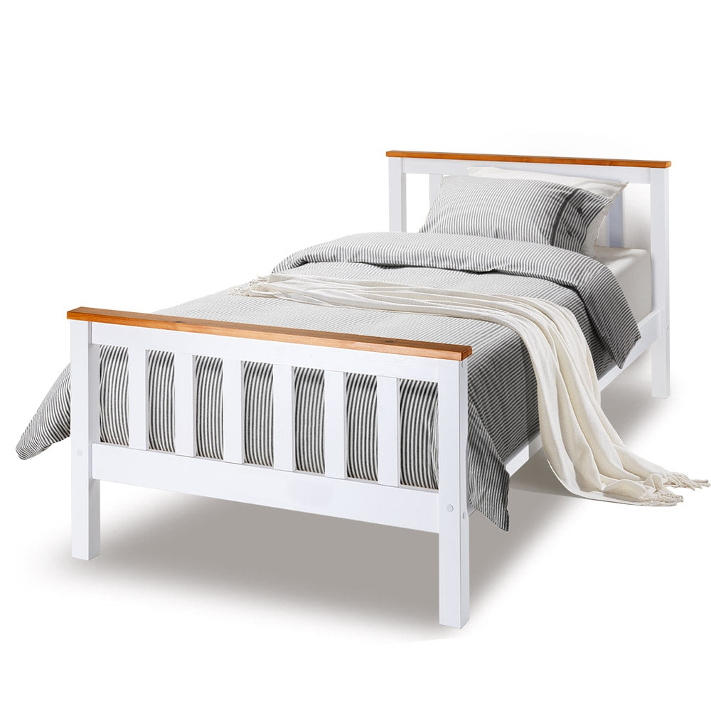 Kingston Slumber Single Wooden Bed Frame Base White Timber Kids Adults Modern Bedroom Furniture-Furniture > Bedroom-PEROZ Accessories