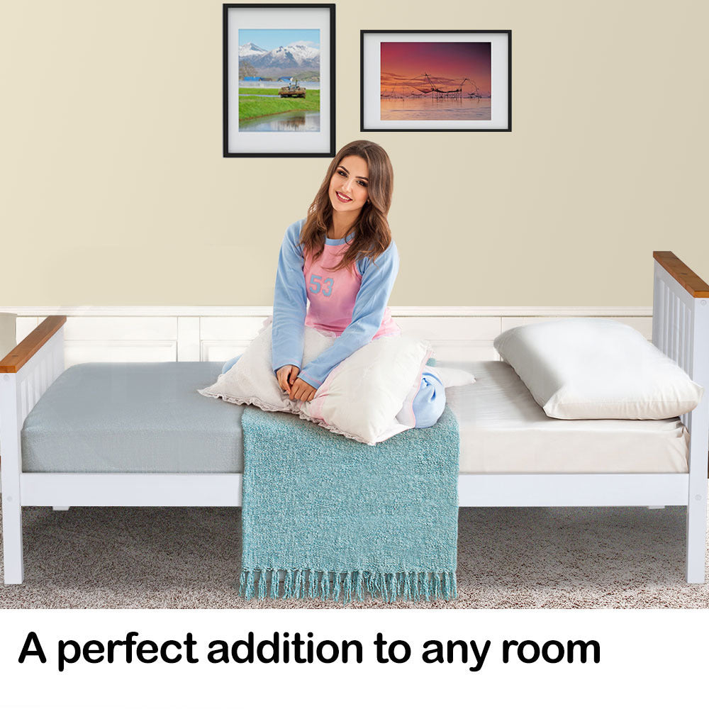 Kingston Slumber Single Wooden Bed Frame Base White Timber Kids Adults Modern Bedroom Furniture-Furniture > Bedroom-PEROZ Accessories