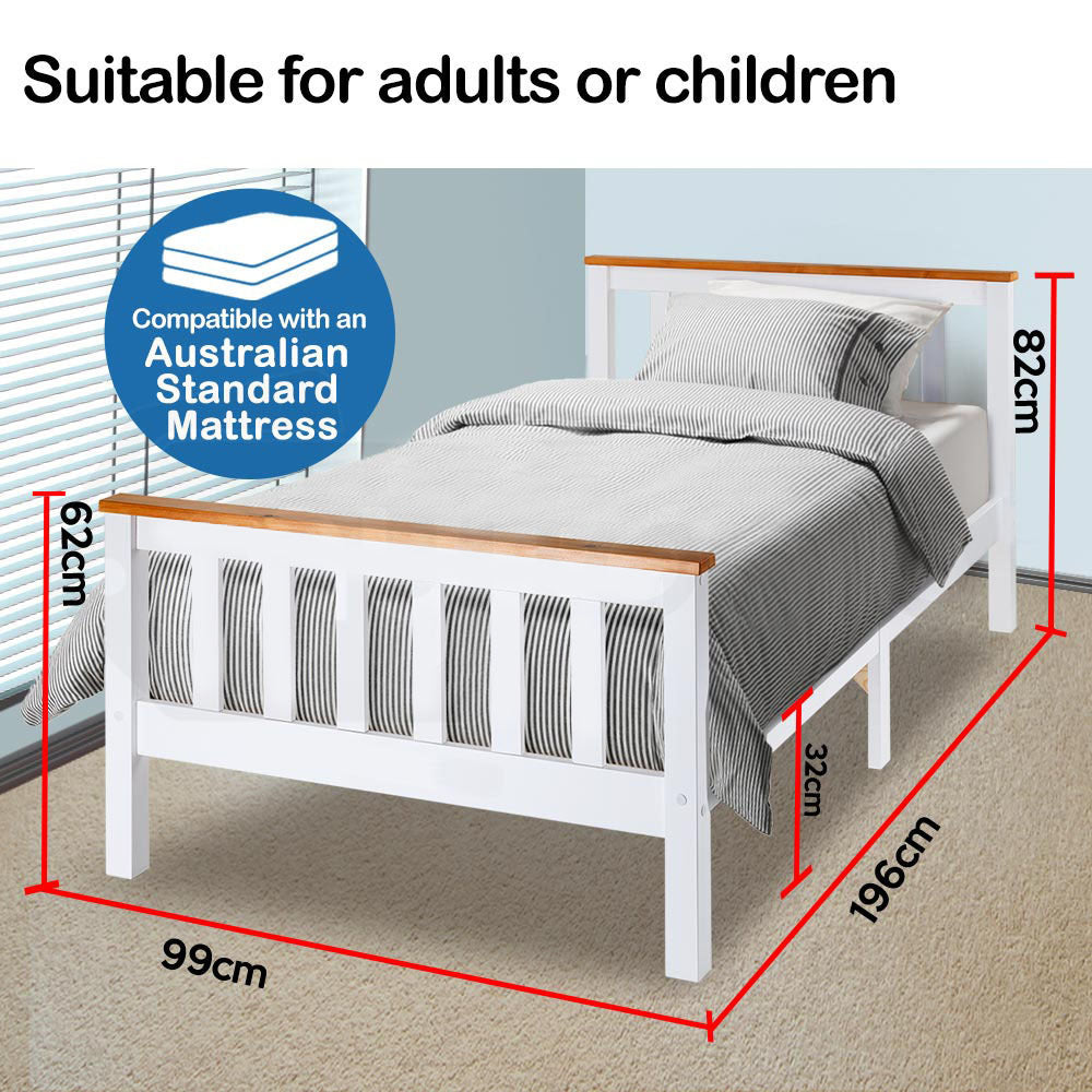 Kingston Slumber Single Wooden Bed Frame Base White Timber Kids Adults Modern Bedroom Furniture-Furniture > Bedroom-PEROZ Accessories