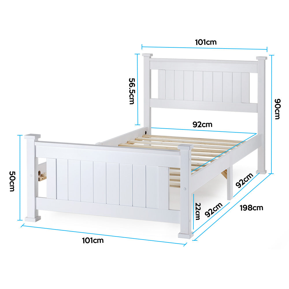 Kingston Slumber Single Wooden Bed Frame Base White Pine Adult Bedroom Furniture Timber Slat-Furniture > Bedroom-PEROZ Accessories
