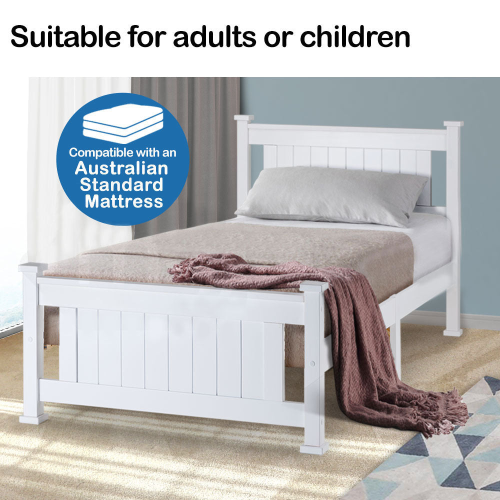 Kingston Slumber Single Wooden Bed Frame Base White Pine Adult Bedroom Furniture Timber Slat-Furniture > Bedroom-PEROZ Accessories