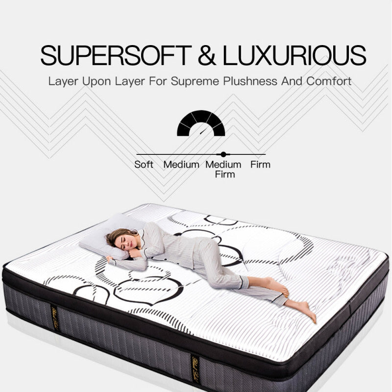 Kingston Slumber Mattress DOUBLE Size Bed Euro Top Pocket Spring Firm Bedding Foam 34CM-Furniture > Mattresses-PEROZ Accessories