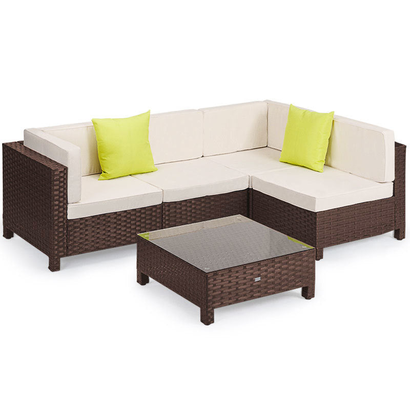 LONDON RATTAN 5pc Sofa Outdoor Furniture Brown Wicker Lounge Set Setting Pool-Furniture > Outdoor-PEROZ Accessories