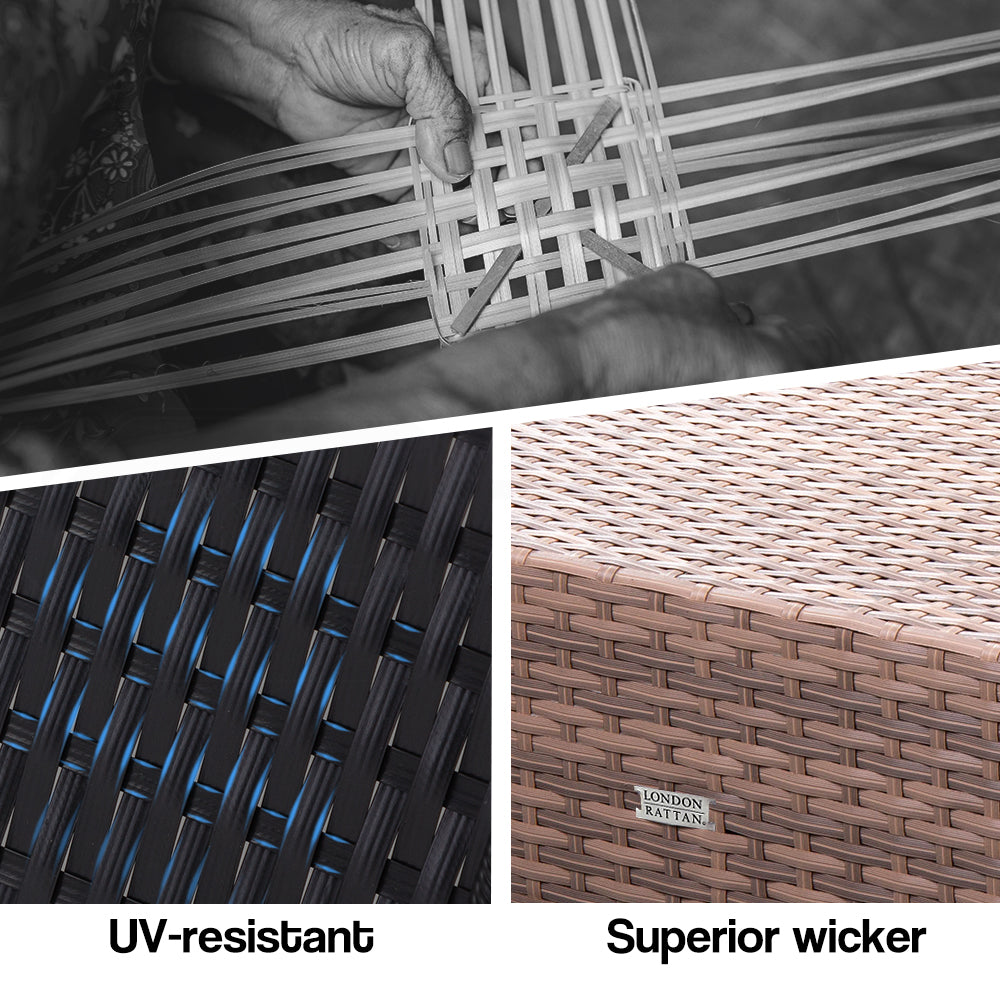 LONDON RATTAN 2pc Premium Outdoor Sun Lounge, Black with Light Cushions-Furniture > Outdoor-PEROZ Accessories