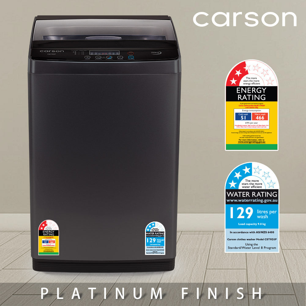 CARSON 9kg Top Load Washing Machine Home Laundry Clothes Washer Dry Wash Grey-Washing Machines-PEROZ Accessories